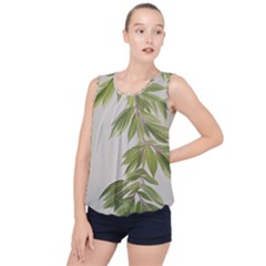 Watercolor Leaves Branch Nature Plant Growing Still Life Botanical Study Bubble Hem Chiffon Tank Top by Posterlux