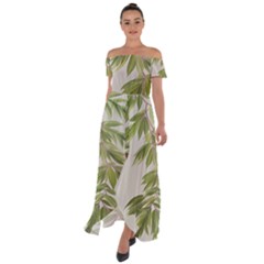 Watercolor Leaves Branch Nature Plant Growing Still Life Botanical Study Off Shoulder Open Front Chiffon Dress by Posterlux