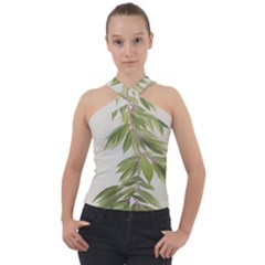 Watercolor Leaves Branch Nature Plant Growing Still Life Botanical Study Cross Neck Velour Top by Posterlux