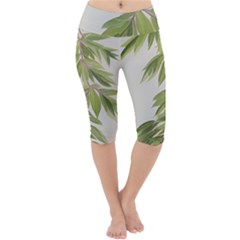 Watercolor Leaves Branch Nature Plant Growing Still Life Botanical Study Lightweight Velour Cropped Yoga Leggings by Posterlux