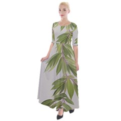 Watercolor Leaves Branch Nature Plant Growing Still Life Botanical Study Half Sleeves Maxi Dress by Posterlux