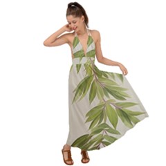 Watercolor Leaves Branch Nature Plant Growing Still Life Botanical Study Backless Maxi Beach Dress