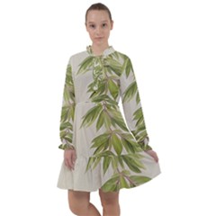 Watercolor Leaves Branch Nature Plant Growing Still Life Botanical Study All Frills Chiffon Dress by Posterlux