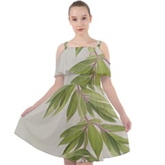 Watercolor Leaves Branch Nature Plant Growing Still Life Botanical Study Cut Out Shoulders Chiffon Dress by Posterlux