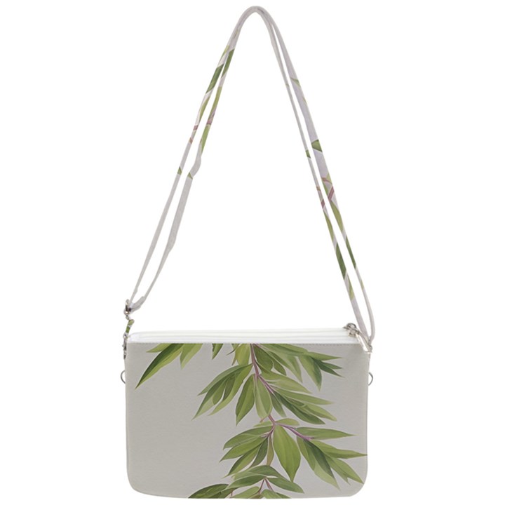 Watercolor Leaves Branch Nature Plant Growing Still Life Botanical Study Double Gusset Crossbody Bag