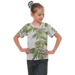 Watercolor Leaves Branch Nature Plant Growing Still Life Botanical Study Kids  Mesh Piece T-shirt