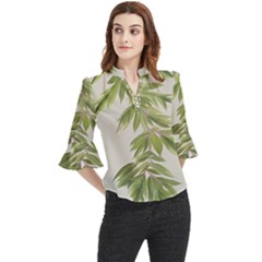 Watercolor Leaves Branch Nature Plant Growing Still Life Botanical Study Loose Horn Sleeve Chiffon Blouse