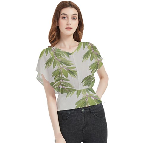 Watercolor Leaves Branch Nature Plant Growing Still Life Botanical Study Butterfly Chiffon Blouse by Posterlux