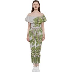 Watercolor Leaves Branch Nature Plant Growing Still Life Botanical Study Bardot Ruffle Jumpsuit