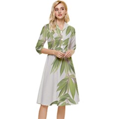 Watercolor Leaves Branch Nature Plant Growing Still Life Botanical Study Classy Knee Length Dress by Posterlux