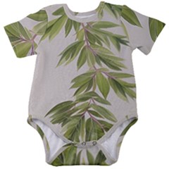 Watercolor Leaves Branch Nature Plant Growing Still Life Botanical Study Baby Short Sleeve Bodysuit