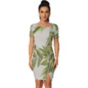 Watercolor Leaves Branch Nature Plant Growing Still Life Botanical Study Fitted Knot Split End Bodycon Dress View1