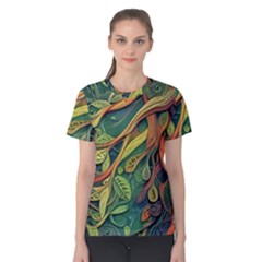 Outdoors Night Setting Scene Forest Woods Light Moonlight Nature Wilderness Leaves Branches Abstract Women s Cotton T-shirt