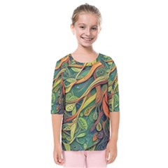 Outdoors Night Setting Scene Forest Woods Light Moonlight Nature Wilderness Leaves Branches Abstract Kids  Quarter Sleeve Raglan T-shirt