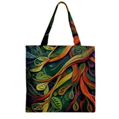 Outdoors Night Setting Scene Forest Woods Light Moonlight Nature Wilderness Leaves Branches Abstract Zipper Grocery Tote Bag by Posterlux