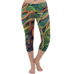 Outdoors Night Setting Scene Forest Woods Light Moonlight Nature Wilderness Leaves Branches Abstract Capri Yoga Leggings