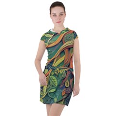 Outdoors Night Setting Scene Forest Woods Light Moonlight Nature Wilderness Leaves Branches Abstract Drawstring Hooded Dress by Posterlux