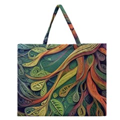 Outdoors Night Setting Scene Forest Woods Light Moonlight Nature Wilderness Leaves Branches Abstract Zipper Large Tote Bag by Posterlux