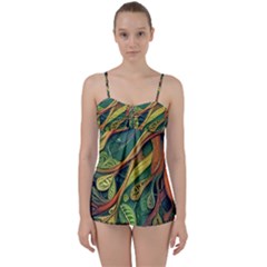 Outdoors Night Setting Scene Forest Woods Light Moonlight Nature Wilderness Leaves Branches Abstract Babydoll Tankini Set