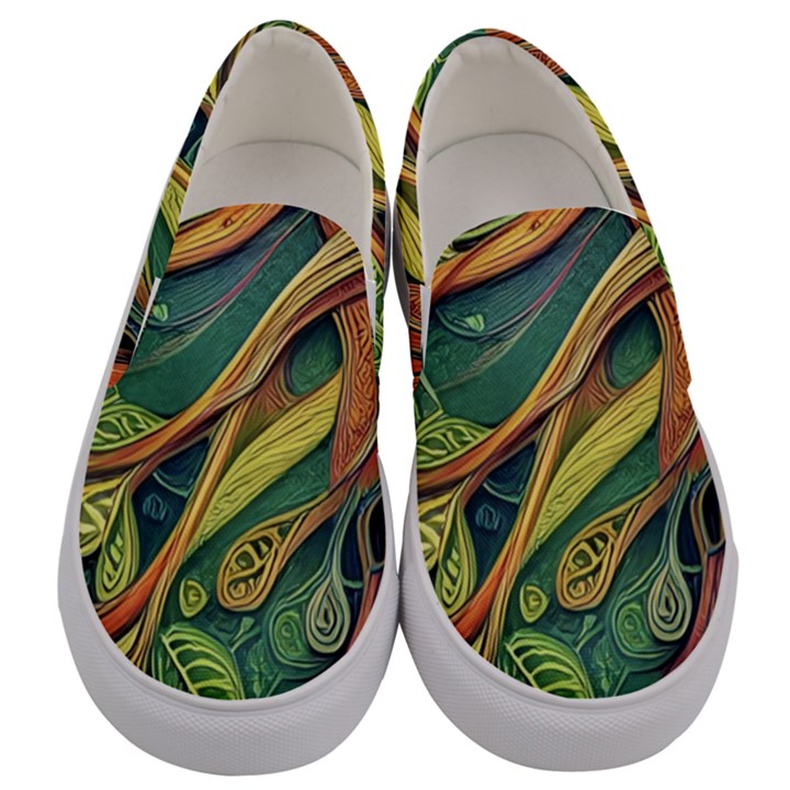 Outdoors Night Setting Scene Forest Woods Light Moonlight Nature Wilderness Leaves Branches Abstract Men s Canvas Slip Ons