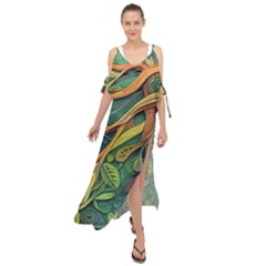 Outdoors Night Setting Scene Forest Woods Light Moonlight Nature Wilderness Leaves Branches Abstract Maxi Chiffon Cover Up Dress