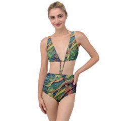 Outdoors Night Setting Scene Forest Woods Light Moonlight Nature Wilderness Leaves Branches Abstract Tied Up Two Piece Swimsuit by Posterlux