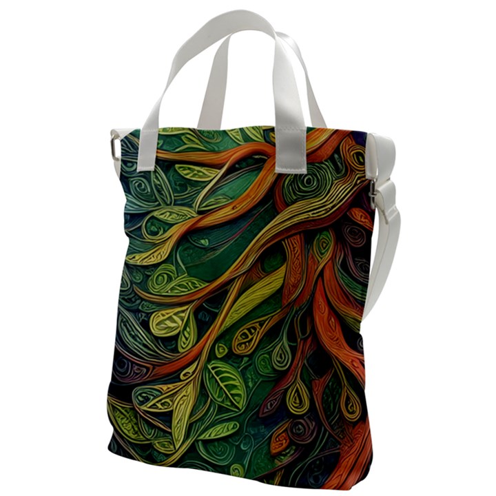 Outdoors Night Setting Scene Forest Woods Light Moonlight Nature Wilderness Leaves Branches Abstract Canvas Messenger Bag