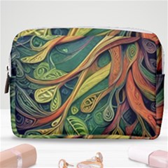 Outdoors Night Setting Scene Forest Woods Light Moonlight Nature Wilderness Leaves Branches Abstract Make Up Pouch (medium)