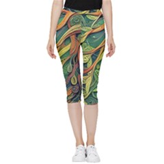 Outdoors Night Setting Scene Forest Woods Light Moonlight Nature Wilderness Leaves Branches Abstract Inside Out Lightweight Velour Capri Leggings  by Posterlux