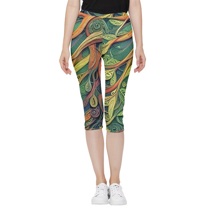 Outdoors Night Setting Scene Forest Woods Light Moonlight Nature Wilderness Leaves Branches Abstract Inside Out Lightweight Velour Capri Leggings 