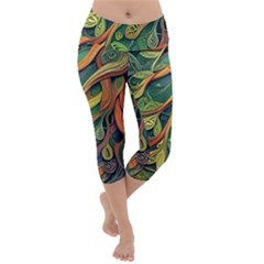 Outdoors Night Setting Scene Forest Woods Light Moonlight Nature Wilderness Leaves Branches Abstract Lightweight Velour Capri Yoga Leggings