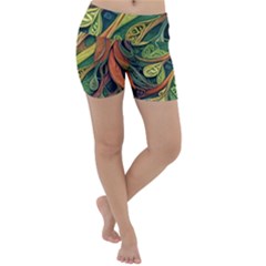 Outdoors Night Setting Scene Forest Woods Light Moonlight Nature Wilderness Leaves Branches Abstract Lightweight Velour Yoga Shorts by Posterlux