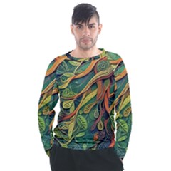 Outdoors Night Setting Scene Forest Woods Light Moonlight Nature Wilderness Leaves Branches Abstract Men s Long Sleeve Raglan T-shirt