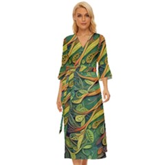 Outdoors Night Setting Scene Forest Woods Light Moonlight Nature Wilderness Leaves Branches Abstract Midsummer Wrap Dress by Posterlux