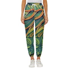 Outdoors Night Setting Scene Forest Woods Light Moonlight Nature Wilderness Leaves Branches Abstract Women s Cropped Drawstring Pants by Posterlux