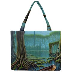 Boat Canoe Swamp Bayou Roots Moss Log Nature Scene Landscape Water Lake Setting Abandoned Rowboat Fi Mini Tote Bag by Posterlux