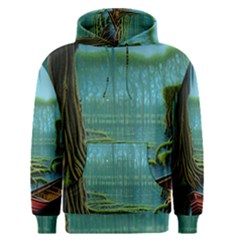 Boat Canoe Swamp Bayou Roots Moss Log Nature Scene Landscape Water Lake Setting Abandoned Rowboat Fi Men s Core Hoodie by Posterlux