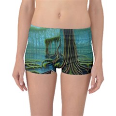 Boat Canoe Swamp Bayou Roots Moss Log Nature Scene Landscape Water Lake Setting Abandoned Rowboat Fi Boyleg Bikini Bottoms by Posterlux