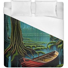 Boat Canoe Swamp Bayou Roots Moss Log Nature Scene Landscape Water Lake Setting Abandoned Rowboat Fi Duvet Cover (king Size)