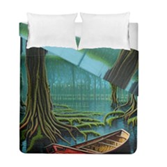 Boat Canoe Swamp Bayou Roots Moss Log Nature Scene Landscape Water Lake Setting Abandoned Rowboat Fi Duvet Cover Double Side (full/ Double Size)