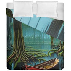 Boat Canoe Swamp Bayou Roots Moss Log Nature Scene Landscape Water Lake Setting Abandoned Rowboat Fi Duvet Cover Double Side (california King Size)