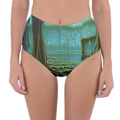 Boat Canoe Swamp Bayou Roots Moss Log Nature Scene Landscape Water Lake Setting Abandoned Rowboat Fi Reversible High-waist Bikini Bottoms