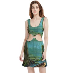 Boat Canoe Swamp Bayou Roots Moss Log Nature Scene Landscape Water Lake Setting Abandoned Rowboat Fi Velour Cutout Dress by Posterlux