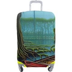 Boat Canoe Swamp Bayou Roots Moss Log Nature Scene Landscape Water Lake Setting Abandoned Rowboat Fi Luggage Cover (large) by Posterlux