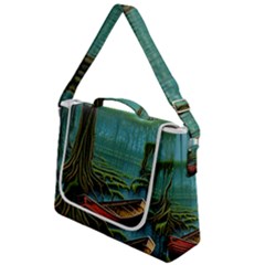 Boat Canoe Swamp Bayou Roots Moss Log Nature Scene Landscape Water Lake Setting Abandoned Rowboat Fi Box Up Messenger Bag by Posterlux