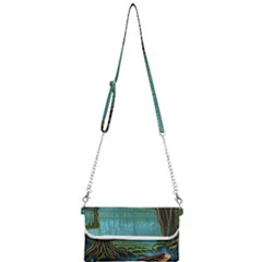 Boat Canoe Swamp Bayou Roots Moss Log Nature Scene Landscape Water Lake Setting Abandoned Rowboat Fi Mini Crossbody Handbag