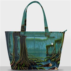 Boat Canoe Swamp Bayou Roots Moss Log Nature Scene Landscape Water Lake Setting Abandoned Rowboat Fi Back Pocket Shoulder Bag 