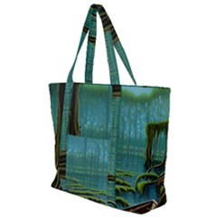 Boat Canoe Swamp Bayou Roots Moss Log Nature Scene Landscape Water Lake Setting Abandoned Rowboat Fi Zip Up Canvas Bag