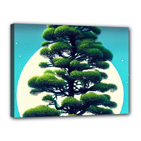 Pine Moon Tree Landscape Nature Scene Stars Setting Night Midnight Full Moon Canvas 16  X 12  (stretched) by Posterlux