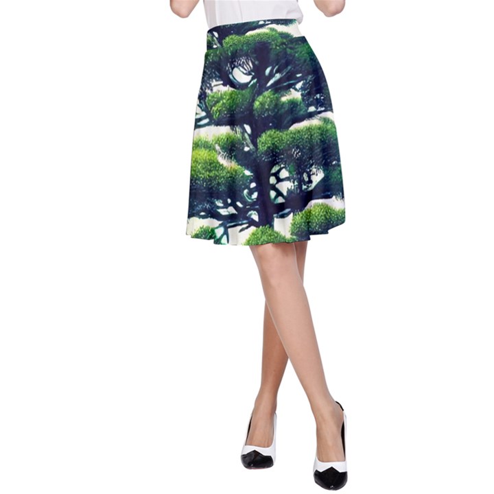 Pine Moon Tree Landscape Nature Scene Stars Setting Night Midnight Full Moon A-Line Skirt